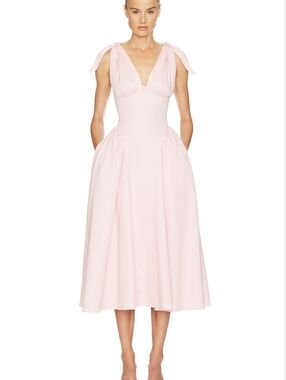 Helsa Fairweather Midi Dress in Stretch Cotton Sateen in Tea Rose